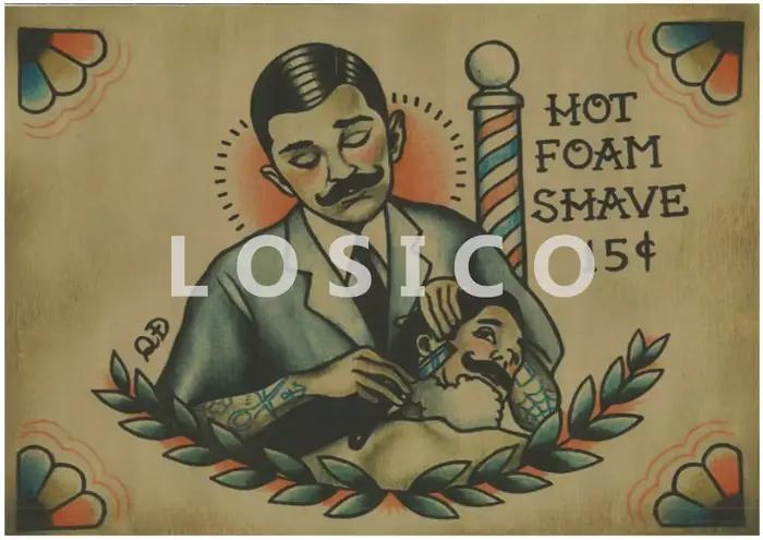 Autocollant mural vintage en papier kraft pour salon de coiffure, affiches à motifs, peinture intéri