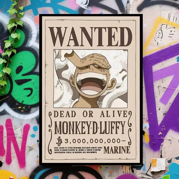 Affiche d'art murale autocollante One Piece : Affiche de recherche de Luffy – Décoration esthétique 