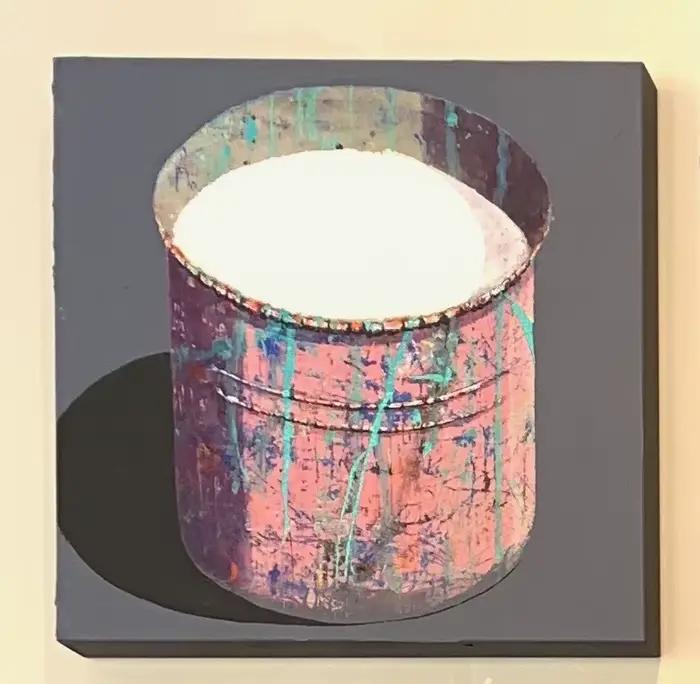 Peintures à l'huile peintes à la main de Stéphane Braud, peinture acrylique, seau à peinture avec pe