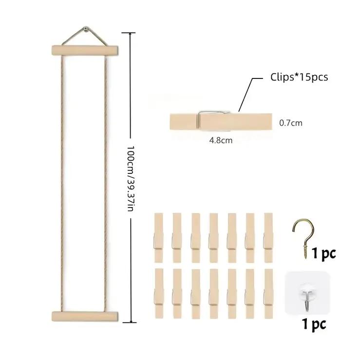 Corde à suspendre les photos en bois avec pinces en bois, support d'affichage multi-photos, gain de 