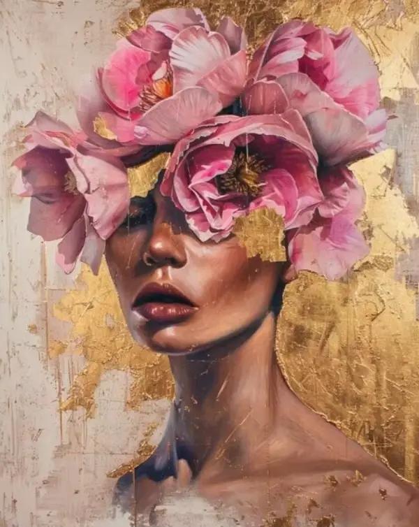 Portrait Floral de rêve surréaliste pour femme, affiche imprimée abstraite de luxe, visage Floral, p