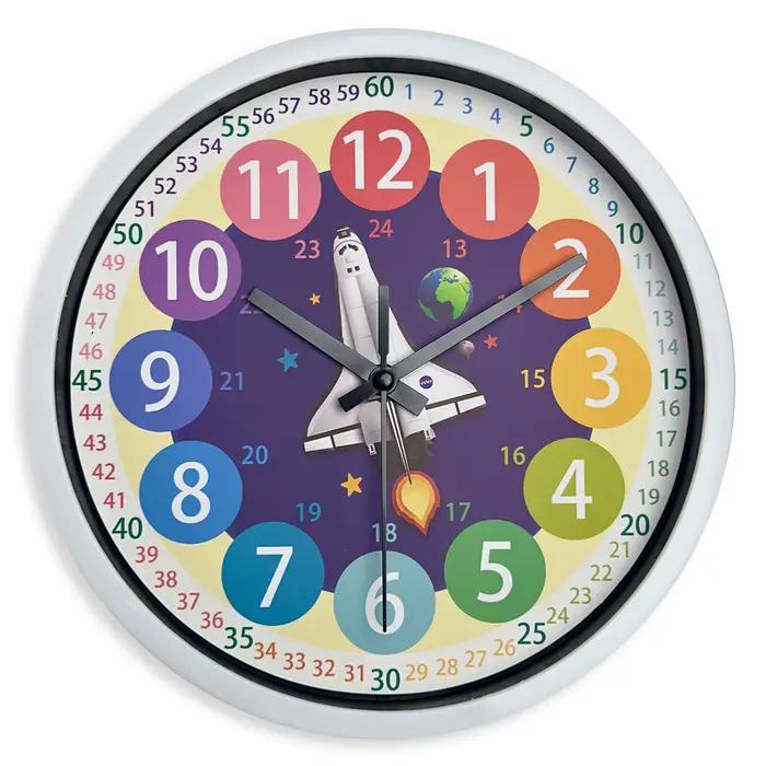 Horloge Murale Spacvier de Style Dessin Animé Bleu, Accessoire d'Enseignement de Documents, Silays e