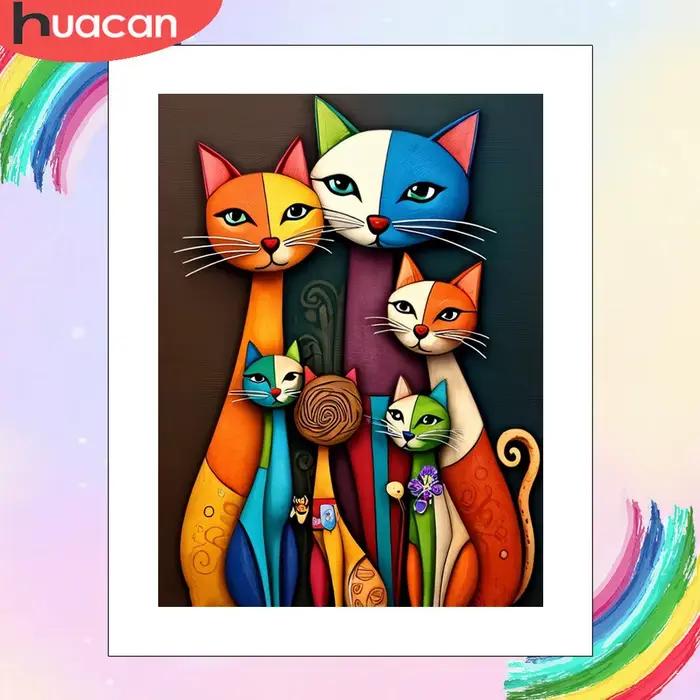 Kit de peinture par numéros, famille de chats abstraits colorés, Style géométrique, peinture artisti