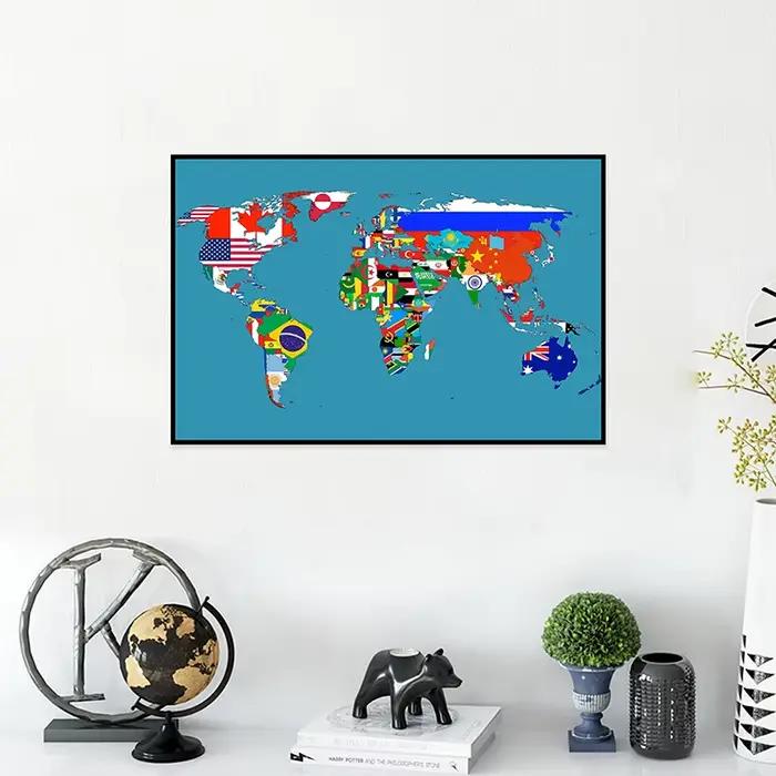 Carte du monde 59x42cm, édition classique, petits affiches en toile pulvérisée, arrière-plan imprimé