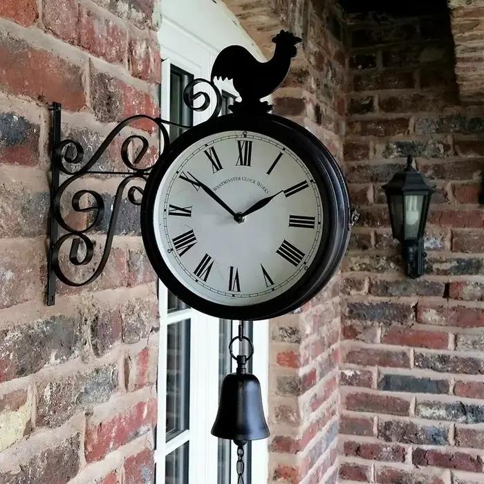 Station murale de jardin extérieure, horloge Double face, coq, Vintage, rétro, décoration de maison