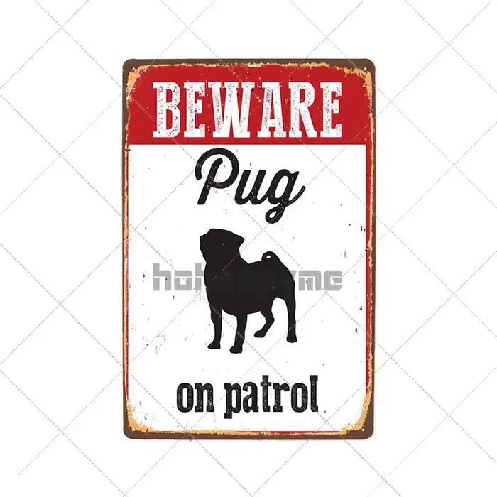 Plaque décorative murale vintage en métal, thème chien de patrouille, bouledogue 18, dimensions 20x3