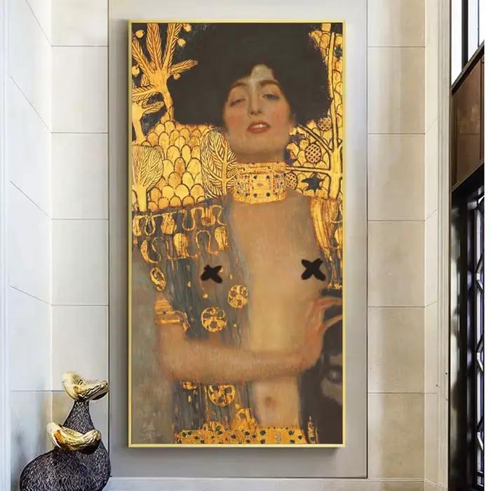 GustAbility Klimt-Peinture à l'huile dorée sur toile, impressions d'art mural rétro classique, décor