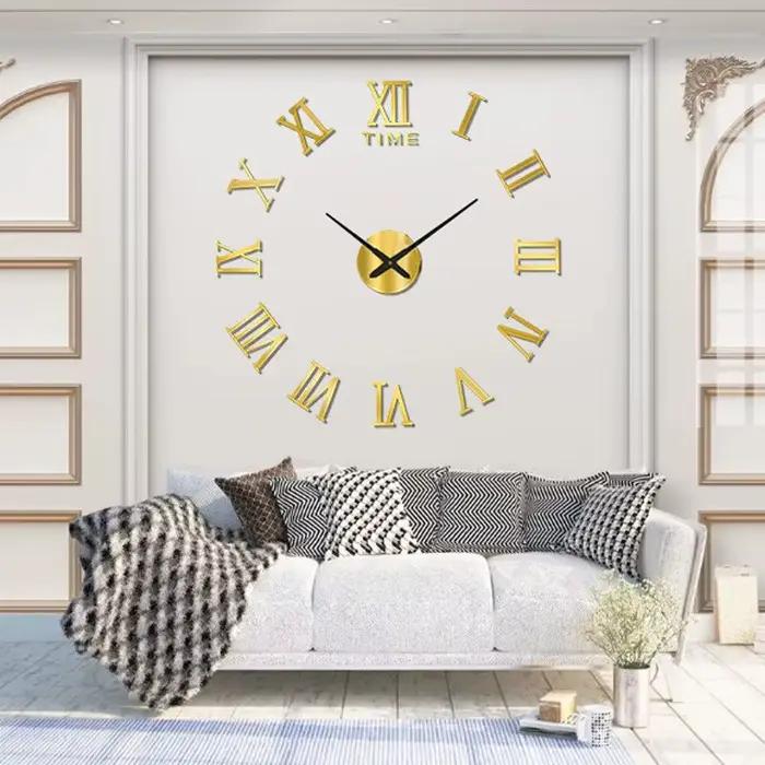 Horloge Murale Numérique 3D en Acrylique, Design de Chiffres Romains, Miroir, Mode, Grande Horloge M