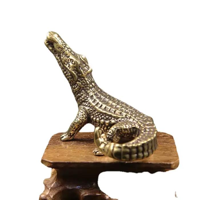 Figurines miniatures de Crocodile en Bronze Antique, Mini Statue d'alligator Vintage en laiton, orne