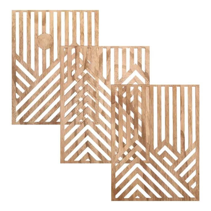 Sculpture murale en bois, 3 pièces, décor ajouré, ornement mural en bois, facile à accrocher, œuvre 