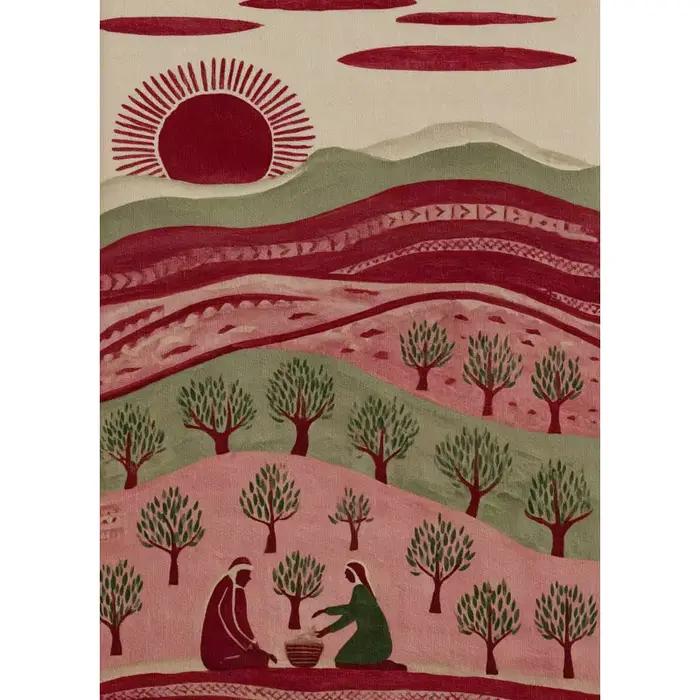 Affiche abstraite sur toile, art populaire palestinien rétro, paysage de village du Moyen-Orient ave
