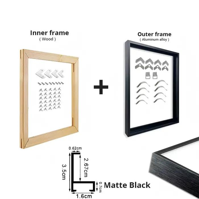 Cadres en aluminium en métal personnalisés pour la décoration intérieure, noir et doré, toile, peint