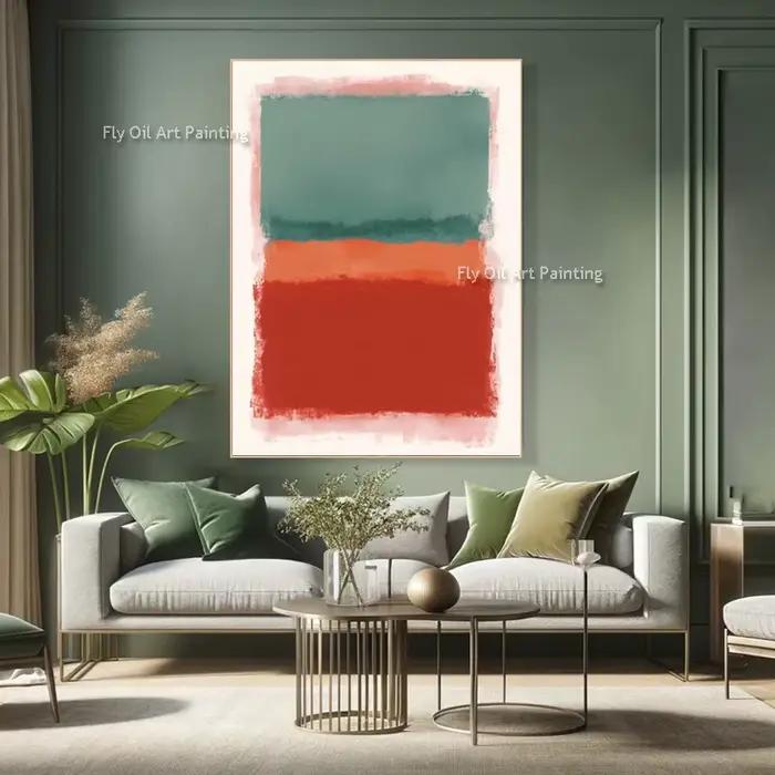 Peinture à l'huile sur toile inspirée de Mark Rothko, champ de couleurs peint à la main, rouge ambre