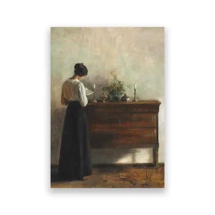 Vintage femme lecture scène intérieure peinture à l'huile toile affiches Antique femmes Portrait imp