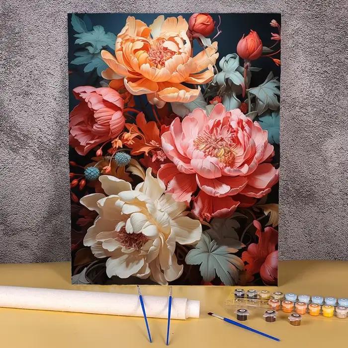 Peinture par numéros pour adultes, fleur de pivoine, image peinte à la main, cadeau personnalisé ave