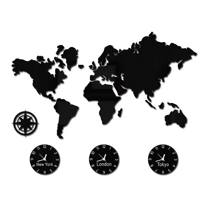 Grande horloge murale carte du monde, New York, Londres, fuseau horaire personnalisé, silencieux, sa