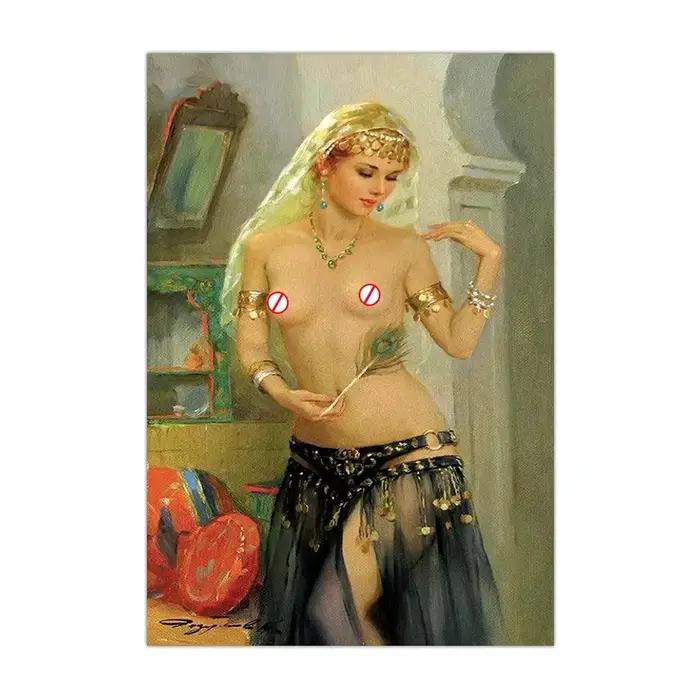 Toile de fille dansante nue Vintage abstraite, peinture murale à l'huile, décoration, affiche imprim