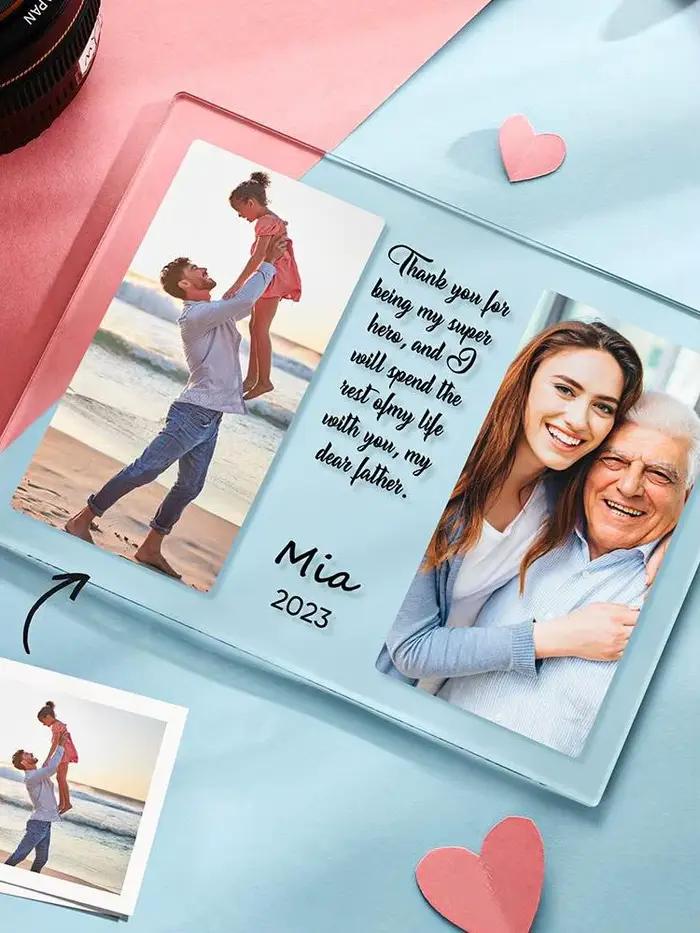 Plaque acrylique personnalisée pour la fête des mères et des pères, avec photo et texte personnalisé