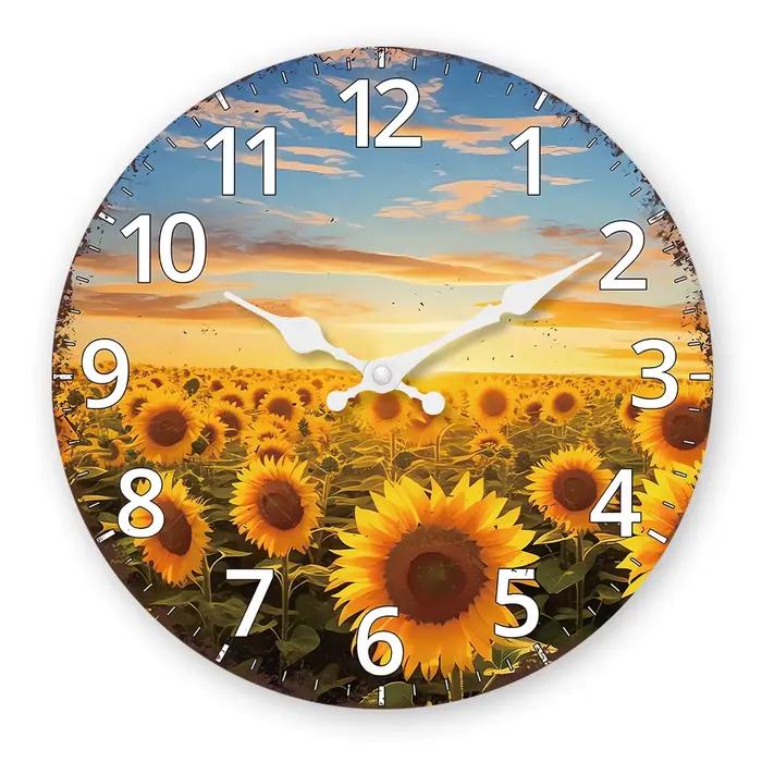 À la mode crépuscule tournesol jardin modèle horloge murale en bois salon chambre cuisine décoration