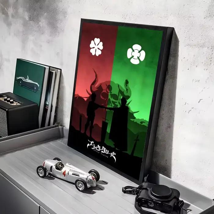 Autocollants d'affiche de dessin animé trèfle noir B, peinture HD étanche, Art mural pour chambre à 