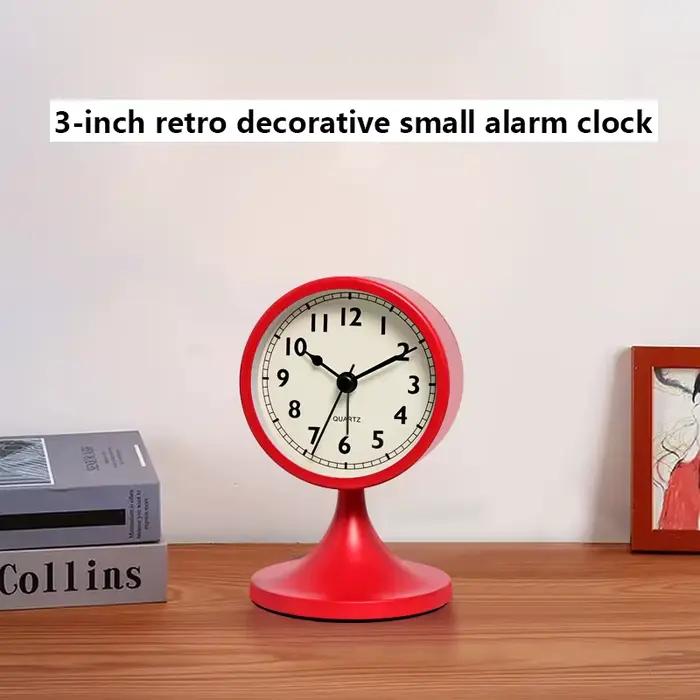 Réveil rond en métal nordique vintage, horloge de table silencieuse créative, veilleuse de chevet po