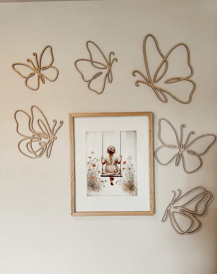 Lot de 6 décorations murales papillon en bois, style Boho, décoration de pépinière écologique