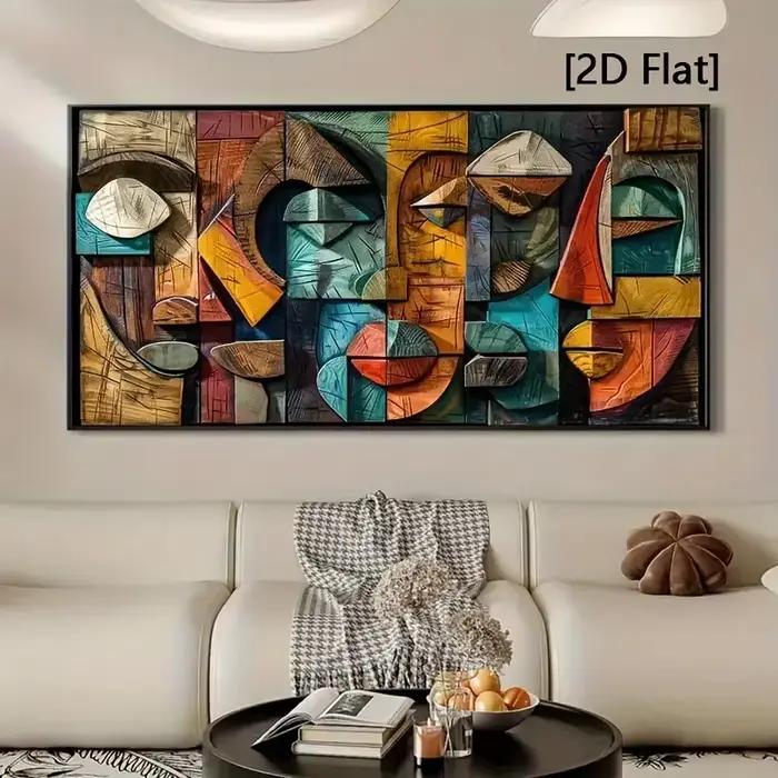 [2D plat] Décoration murale d'art en bois géométrique abstrait moderne – Impression sur toile sans c