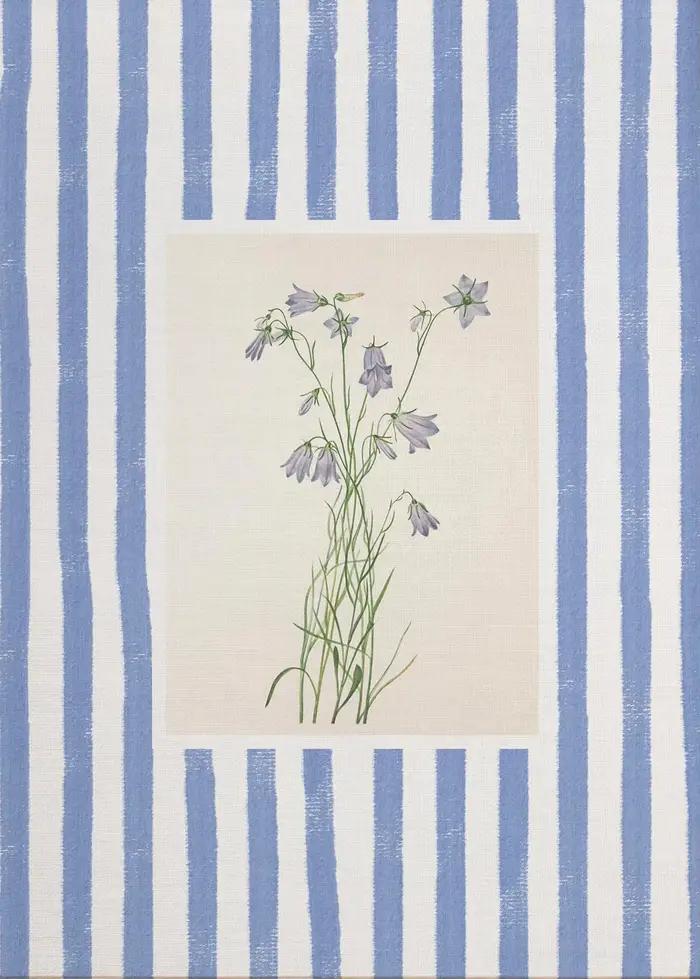 Affiche botanique à rayures bleues et florales roses, peinture sur toile imprimée neutre Cottagecore