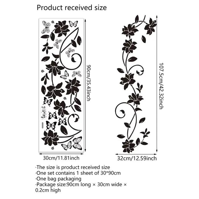 Autocollant mural papillon Floral noir auto-adhésif pour arrière-plan de chambre à coucher, 90x30CM,