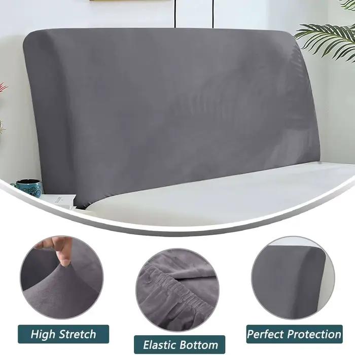 Housse de tête de lit en velours, Design tout compris, couleur unie, Protection élastique, housse de