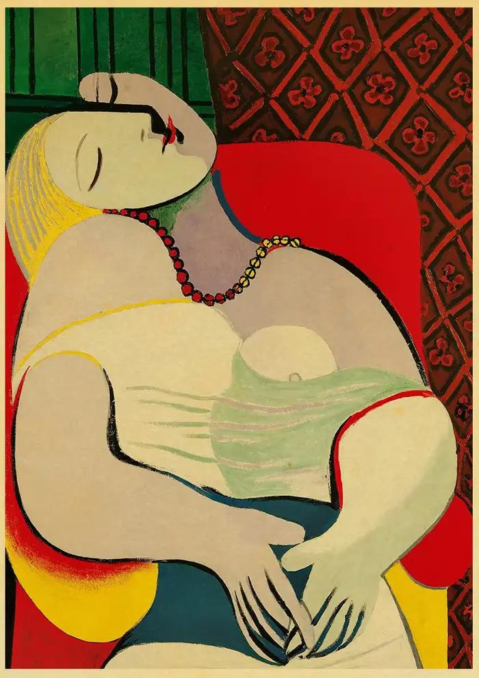 Affiche en papier kraft d'exposition de Picasso, équipements de peinture abstraite, impressions d'ar