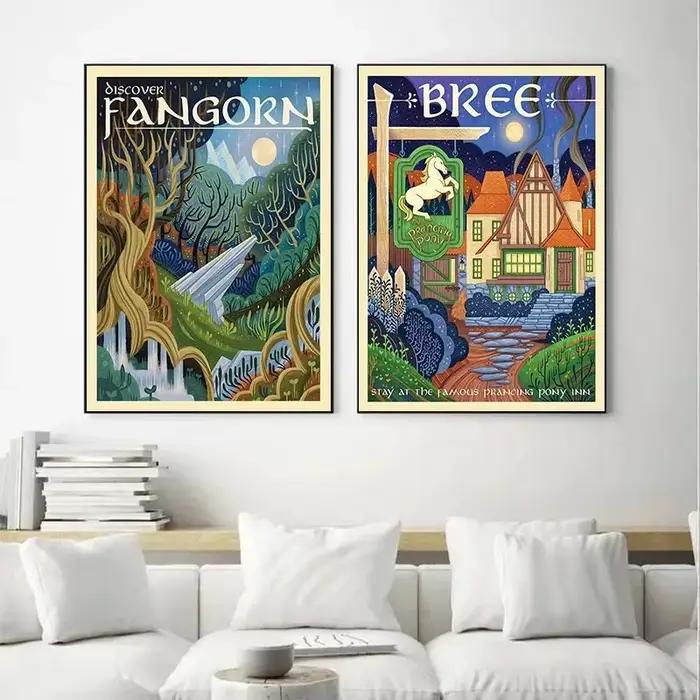 Affiches de peinture sur toile Vintage du seigneur des anneaux, imprimés de films d'art de voyage de
