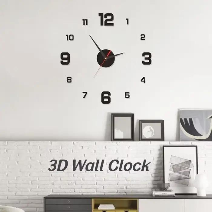 Horloge murale 3D lumineuse sans cadre, horloge numérique autocollante, silencieuse, pour bureau, dé