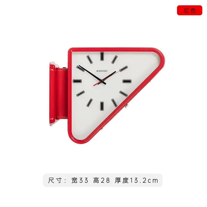 Horloge murale triangulaire double face en métal, horloge murale silencieuse, décoration murale simp