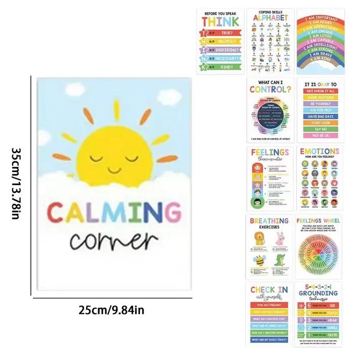 Affiche de psychologie de santé mentale, 12 pièces, affiches d'angle apaisantes pour enfants, peintu