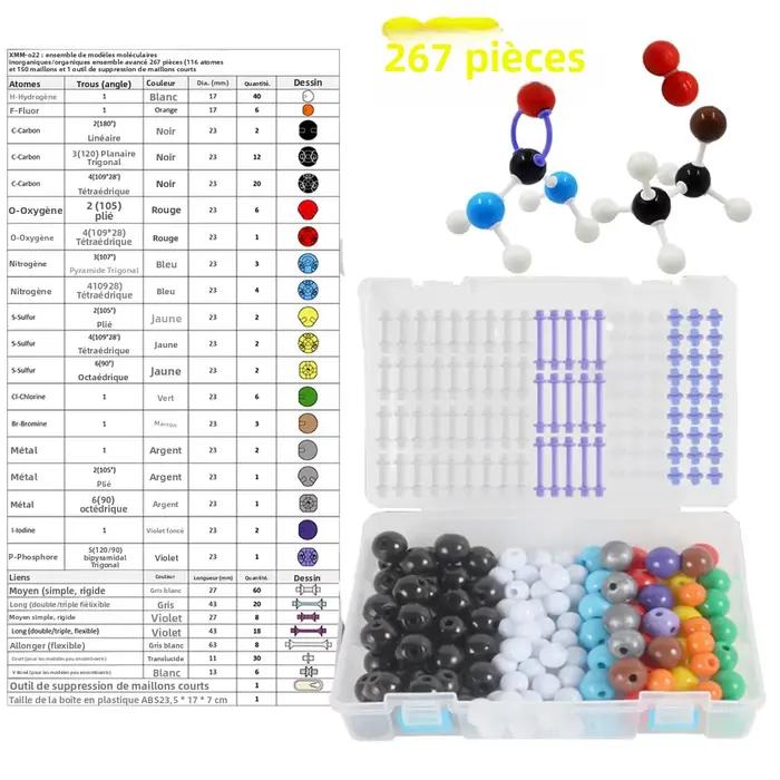 Ensemble de Structure atomique 267, Kit de modèles moléculaires chimiques, molécules de chimie organ