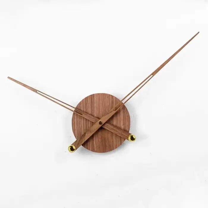 Grande horloge murale en bois massif, mains rondes, bricolage, horloges en bois de noyer, cadran mod