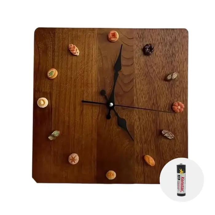 Horloges murales Vintage en bois massif, carrées, peinture suspendue, horloge mignonne, décoration m