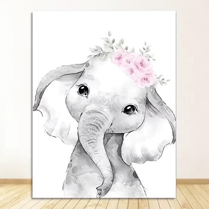 Affiche de pépinière personnalisée avec nom de bébé, peinture sur toile imprimée, fleurs roses, anim
