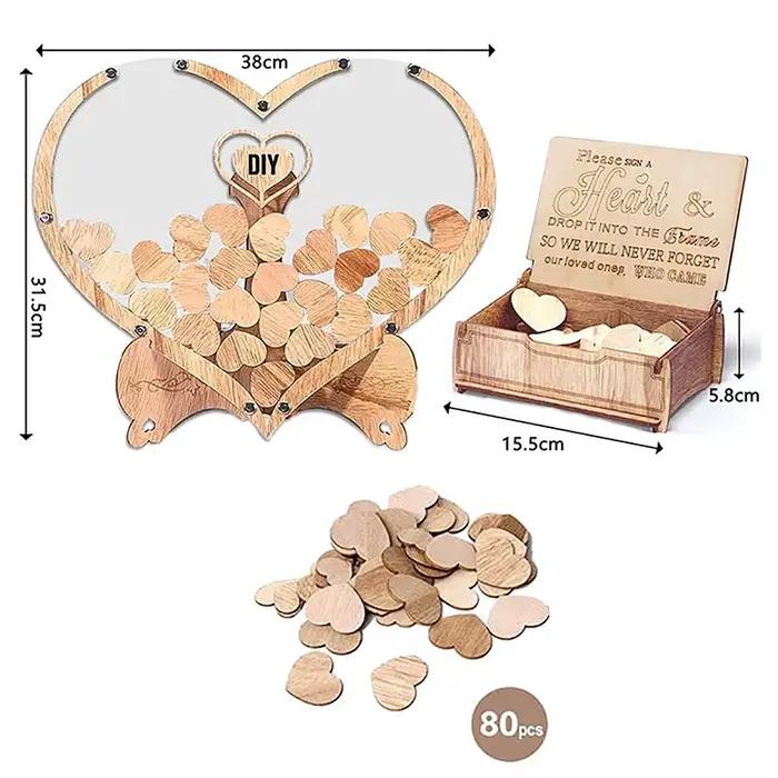 Cadre en forme de cœur en bois, livre d'or de Signature d'amour, boîte de dépôt rustique avec étique