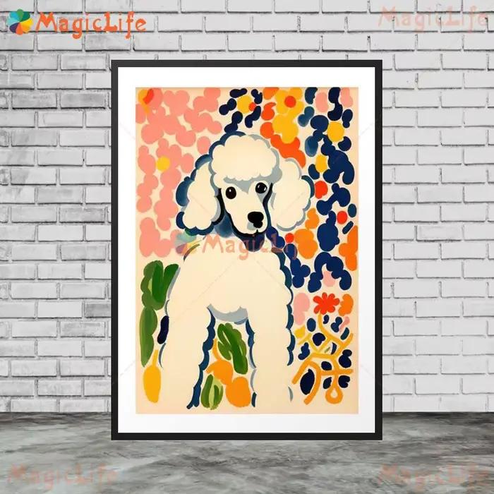 Affiches imprimées de fleurs de chien caniche de dessin animé, images murales pour salon, affiche no