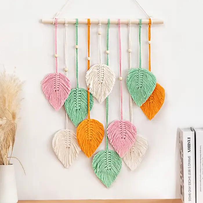 Moderne Boho tenture murale feuille macramé décoration murale tissé esthétique maison déco Rmacrame 