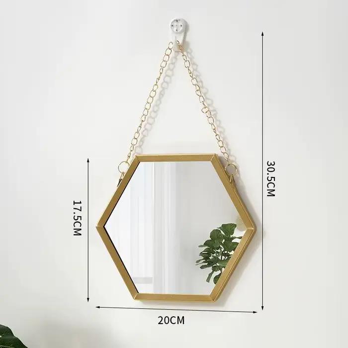 Miroir mural Hexagonal en fer nordique, pour salle de bain, dortoir, lavabo, miroir de maquillage mu