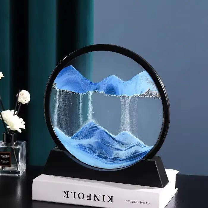 Tableau d'art de sable en mouvement 3D, verre rond, paysage de sable de mer profonde, sablier, artis