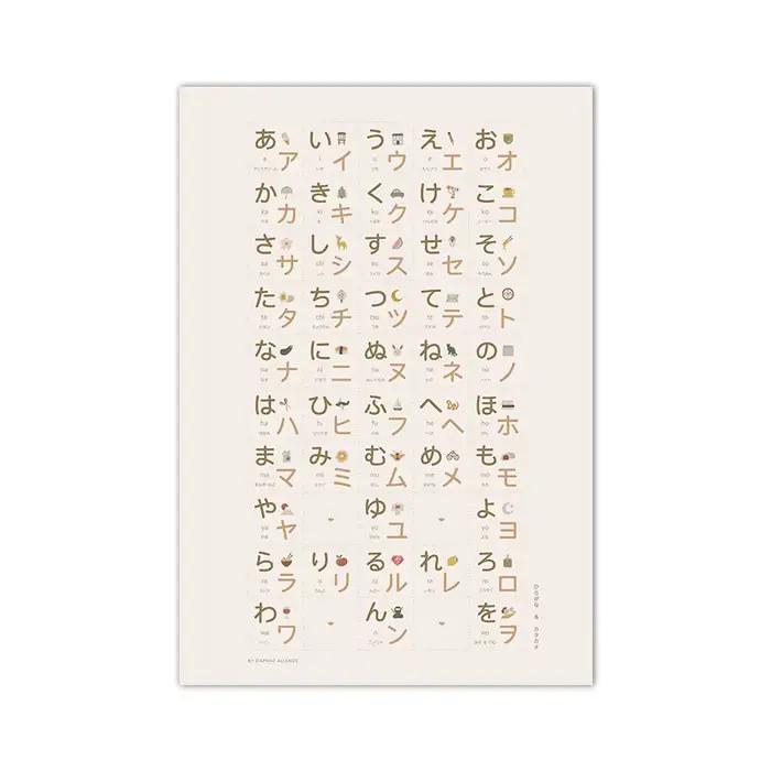 Affiche de tableau japonais Hiragana, peinture sur toile, décoration artistique murale pour chambre 