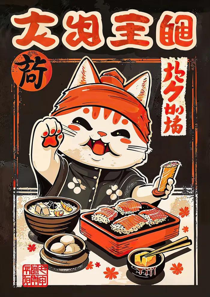Affiche de chat mignon de style japonais, impressions de chats japonais, peinture sur toile, images 