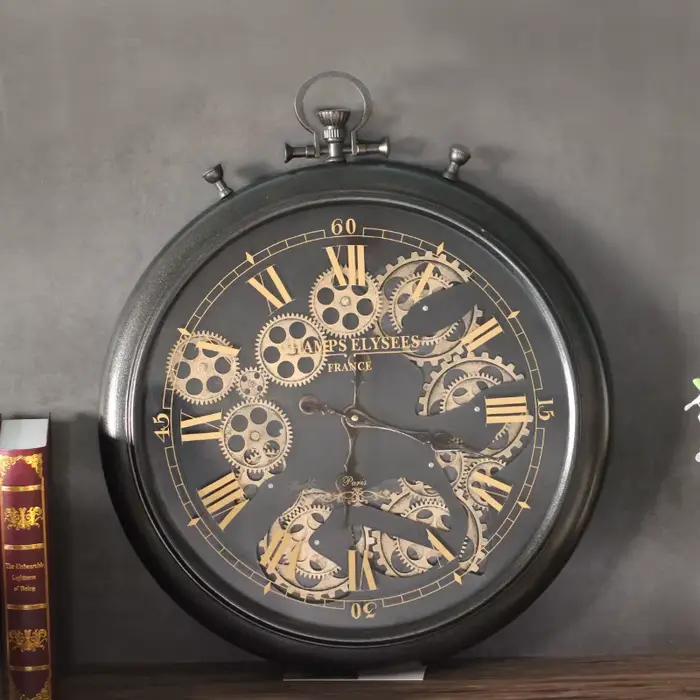 Horloge murale rétro en métal, équipement créatif, décoration murale en fer, salon européen silencie