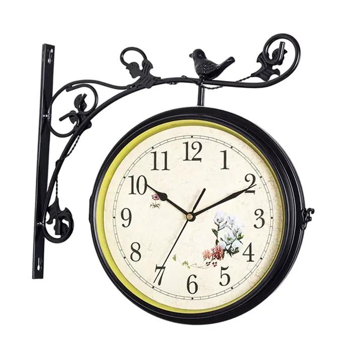Horloge murale silencieuse Double face, 25cm de diamètre, affichage 12 heures pour salon, intérieur 