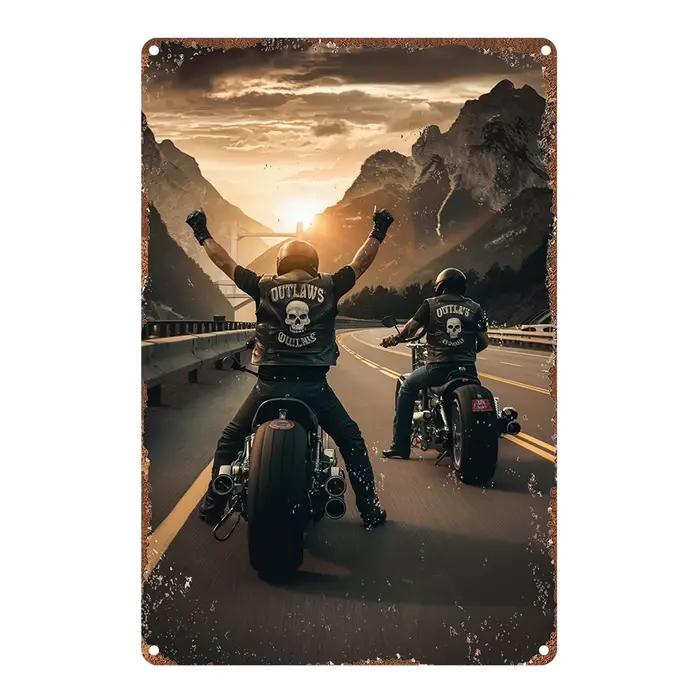 Décoration murale en aluminium, décoration en métal au design tendance « Motorcycle Outlaws Sunset R