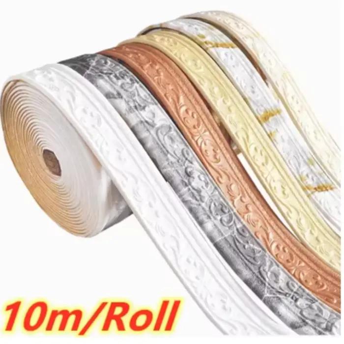 Rouleau de papier peint auto-adhésif imperméable, 10 m/rouleau, ligne de garniture murale 3D, bordur